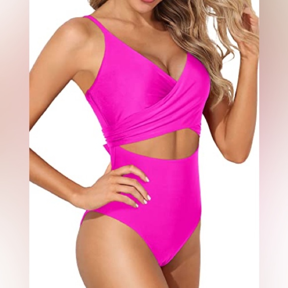 Monokini Swimsuits Tummy Control One Piece Swimsuits For Women-Neon Pink